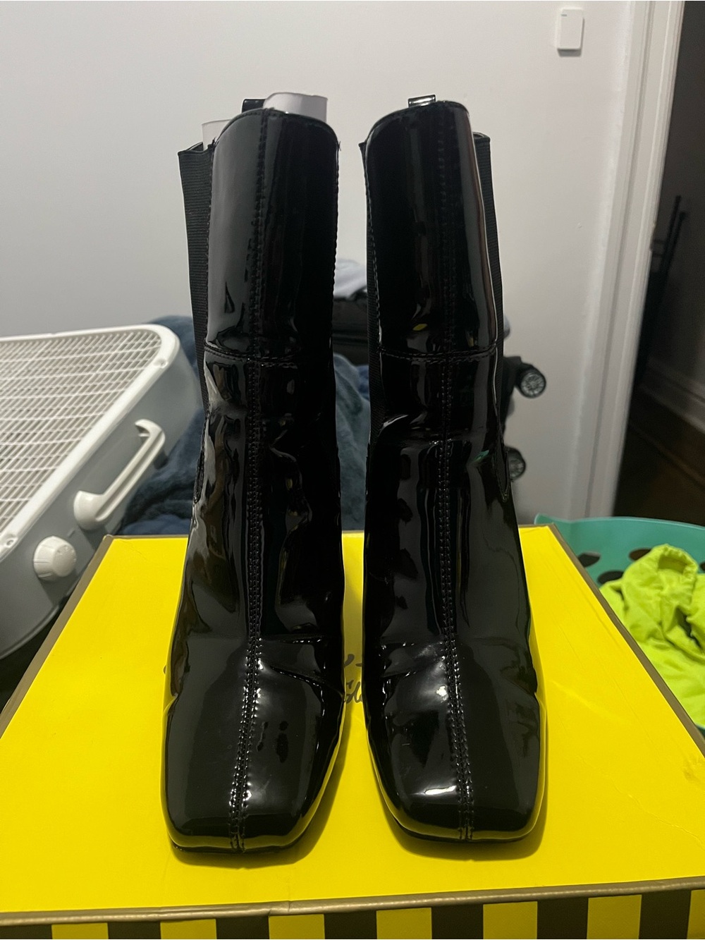 Women's Black Patent Square-Toe Ankle Boots